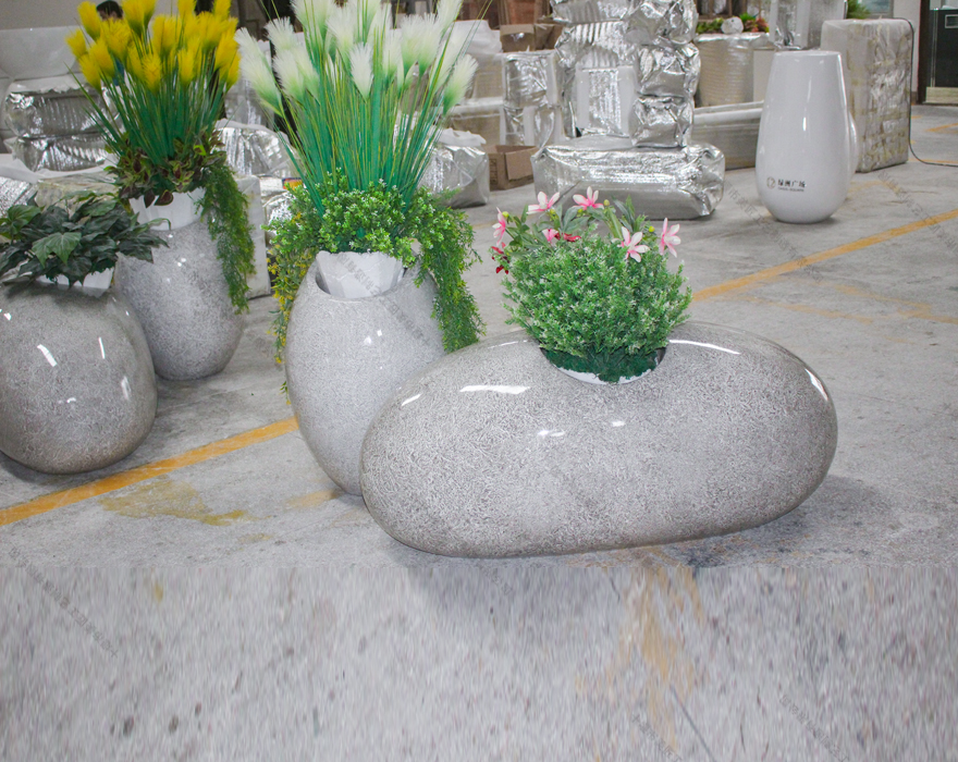 灰色橢圓組合花盆座椅